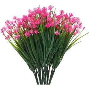 6lı Set Yapay Çiçek Sazlı Lotus Pembe Renk 7 Dal Plastik  30cm