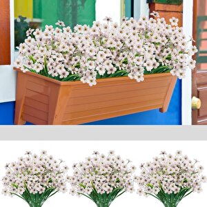 12li Set Yapay Çiçek Sazlı Mine Beyaz Renk 5 Dallı 33cm