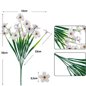 12li Set Yapay Çiçek Sazlı Mine Beyaz Renk 5 Dallı 33cm