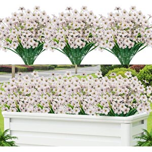 12li Set Yapay Çiçek Sazlı Mine Beyaz Renk 5 Dallı 33cm