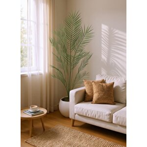 Yapay Ağaç 20 Yaprak Palmiye Ağacı Beyaz Küre Saksıda 130*60cm