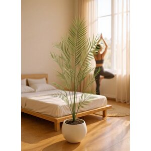 Yapay Ağaç 20 Yaprak Palmiye Ağacı Beyaz Küre Saksıda 130*60cm