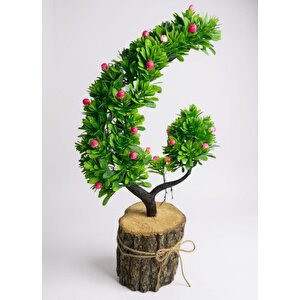 Yapay Çiçek Pembe Çiçekli Bonsai Ağacı Dekoratif Kütük Saksıda Yapay Ağaç Bonzai Hilal Model
