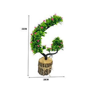 Yapay Çiçek Pembe Çiçekli Bonsai Ağacı Dekoratif Kütük Saksıda Yapay Ağaç Bonzai Hilal Model