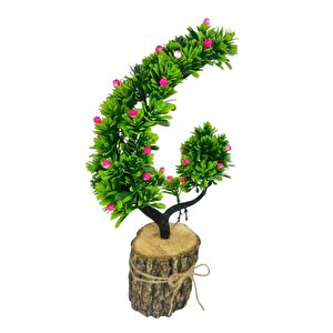 Yapay Çiçek Pembe Çiçekli Bonsai Ağacı Dekoratif Kütük Saksıda Yapay Ağaç Bonzai Hilal Model