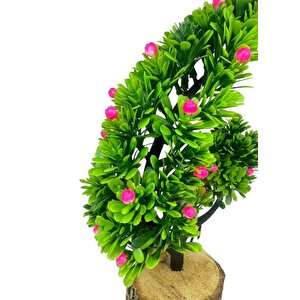 Yapay Çiçek Pembe Çiçekli Bonsai Ağacı Dekoratif Kütük Saksıda Yapay Ağaç Bonzai Hilal Model