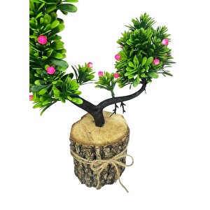 Yapay Çiçek Pembe Çiçekli Bonsai Ağacı Dekoratif Kütük Saksıda Yapay Ağaç Bonzai Hilal Model
