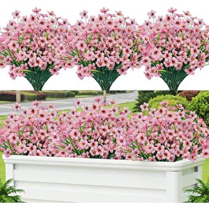 12li Set Yapay Çiçek Sazlı Mine Pembe Renk 5 Dallı 33cm
