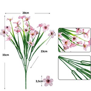 12li Set Yapay Çiçek Sazlı Mine Pembe Renk 5 Dallı 33cm