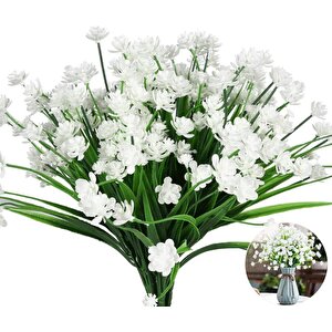 6lı Set Yapay Çiçek Sazlı Lotus Beyaz Renk 7 Dal Plastik  30cm