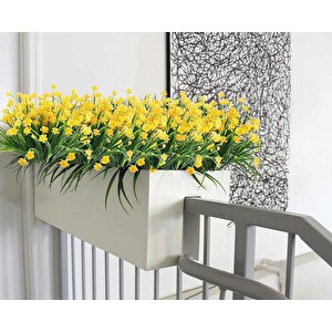6lı Set Yapay Çiçek Sazlı Lotus Sarı Renk 7 Dal Plastik  30cm