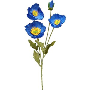Yapay Çiçek Gelincik Çiçeği Mavi Koyu Renk 3 Çiçek 1 Tomurcuk 59cm