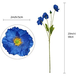 Yapay Çiçek Gelincik Çiçeği Mavi Koyu Renk 3 Çiçek 1 Tomurcuk 59cm