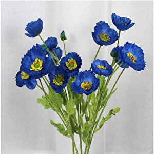 Yapay Çiçek Gelincik Çiçeği Mavi Koyu Renk 3 Çiçek 1 Tomurcuk 59cm