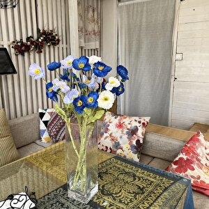 Yapay Çiçek Gelincik Çiçeği Mavi Koyu Renk 3 Çiçek 1 Tomurcuk 59cm