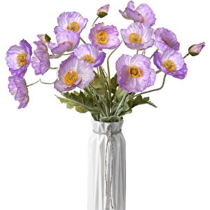 Yapay Çiçek Gelincik Çiçeği Lila Renk 3 Çiçek 1 Tomurcuk 59cm