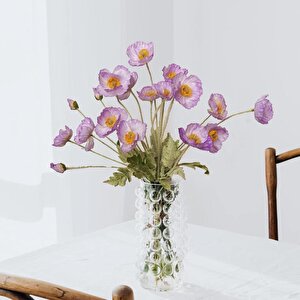 Yapay Çiçek Gelincik Çiçeği Lila Renk 3 Çiçek 1 Tomurcuk 59cm
