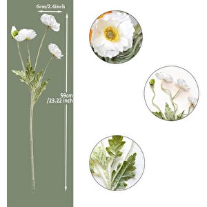 Yapay Çiçek Gelincik Çiçeği Beyaz Renk 3 Çiçek 1 Tomurcuk 59cm