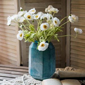 Yapay Çiçek Gelincik Çiçeği Beyaz Renk 3 Çiçek 1 Tomurcuk 59cm