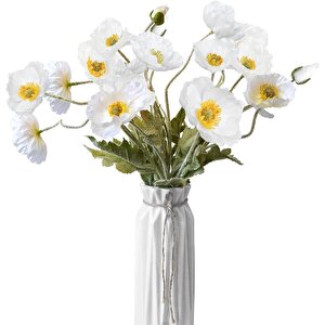 Yapay Çiçek Gelincik Çiçeği Beyaz Renk 3 Çiçek 1 Tomurcuk 59cm