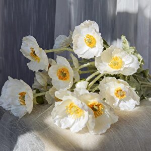Yapay Çiçek Gelincik Çiçeği Beyaz Renk 3 Çiçek 1 Tomurcuk 59cm