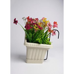 Yapay Çiçek Renkli Mini Mine Çiçekli Krem Küpeşte Askılı Balkon Çiçeği Balkon Saksısı