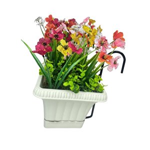 Yapay Çiçek Renkli Mini Mine Çiçekli Krem Küpeşte Askılı Balkon Çiçeği Balkon Saksısı