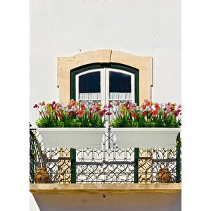 Yapay Çiçek Renkli Mini Mine Çiçekli Krem Küpeşte Askılı Balkon Çiçeği Balkon Saksısı
