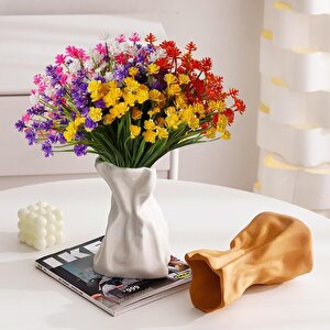 6lı Set Yapay Çiçek Sazlı Lotus Karışık Renk 7 Dal Plastik  30cm