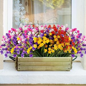 6lı Set Yapay Çiçek Sazlı Lotus Karışık Renk 7 Dal Plastik  30cm