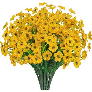6lı Set Yapay Çiçek Sazlı Mine Sarı Renk 5 Dallı 33cm