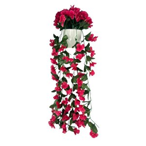 Yapay Çiçek Sarkan Fuşya Menekşe Krem Rengi Saksıda 4 Sarkan Dallı 70cm