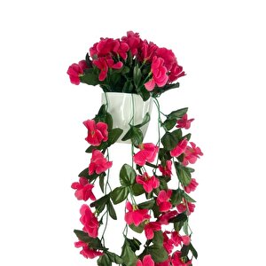 Yapay Çiçek Sarkan Fuşya Menekşe Krem Rengi Saksıda 4 Sarkan Dallı 70cm