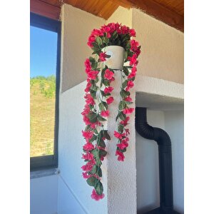 Yapay Çiçek Sarkan Fuşya Menekşe Krem Rengi Saksıda 4 Sarkan Dallı 70cm
