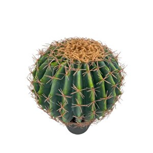 Yapay Çiçek Echinocactus Grusonii Altın Fıçı Kaktüs Siyah Saksıda 35*25m Cactüs  Sk4010s