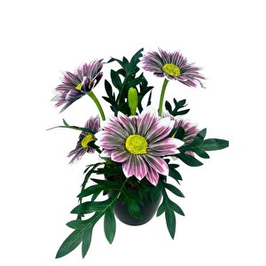 Yapay Çiçek Mürdüm Margarit Papatya Siyah Saksıda Dekoratif Yapay Çiçek 30*25cm