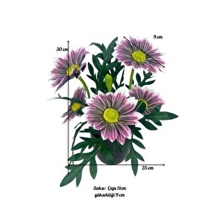 Yapay Çiçek Mürdüm Margarit Papatya Siyah Saksıda Dekoratif Yapay Çiçek 30*25cm