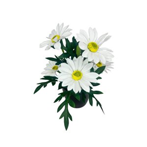 Yapay Çiçek Beyaz Margarit Papatya Siyah Saksıda Dekoratif Yapay Çiçek 30*25cm