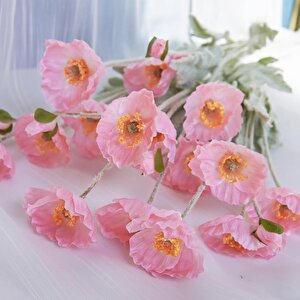 Yapay Çiçek Gelincik Çiçeği Pembe Renk 3 Çiçek 1 Tomurcuk 59cm