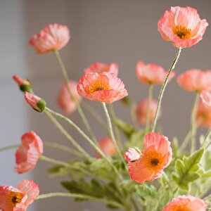 Yapay Çiçek Gelincik Çiçeği Pembe Renk 3 Çiçek 1 Tomurcuk 59cm