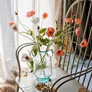 Yapay Çiçek Gelincik Çiçeği Pembe Renk 3 Çiçek 1 Tomurcuk 59cm