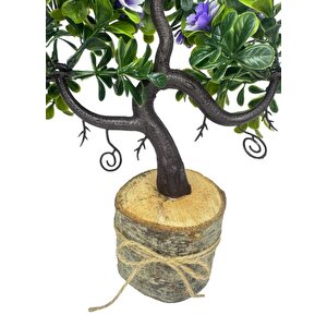 Yapay Çiçek Mor Çiçekli Bonsai Ağacı Dekoratif Kütük Saksıda Yapay Ağaç Bonzai Losus Çiçekli