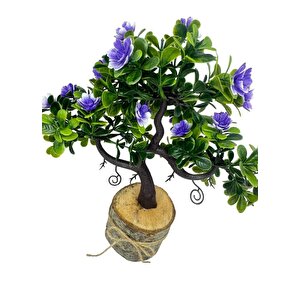 Yapay Çiçek Mor Çiçekli Bonsai Ağacı Dekoratif Kütük Saksıda Yapay Ağaç Bonzai Losus Çiçekli