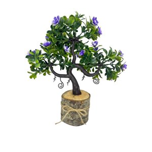 Yapay Çiçek Mor Çiçekli Bonsai Ağacı Dekoratif Kütük Saksıda Yapay Ağaç Bonzai Losus Çiçekli