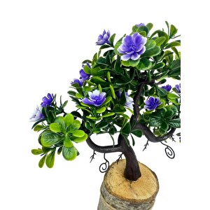 Yapay Çiçek Mor Çiçekli Bonsai Ağacı Dekoratif Kütük Saksıda Yapay Ağaç Bonzai Losus Çiçekli