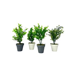 4lü Set Yapay Çiçek Mini Saksıda Yeşil Bitkiler 30cm