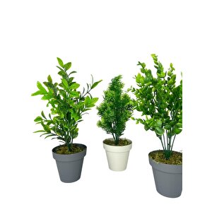 4lü Set Yapay Çiçek Mini Saksıda Yeşil Bitkiler 30cm