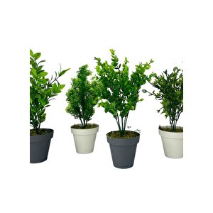 4lü Set Yapay Çiçek Mini Saksıda Yeşil Bitkiler 30cm