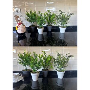 4lü Set Yapay Çiçek Mini Saksıda Yeşil Bitkiler 30cm