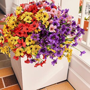 6lı Set Yapay Çiçek Sazlı Mine Karışık Renk 5 Dallı 33cm
